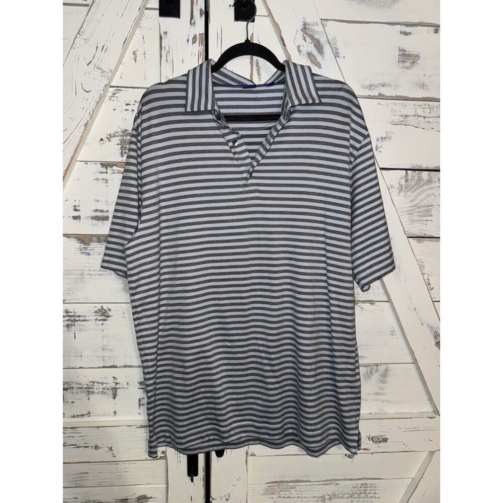 FootJoy FJ 1857 Men’s Blue Gray Striped Golf Polo Shirt Short Sleeve Size Large